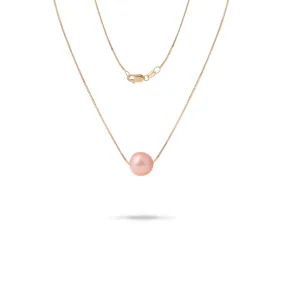16-18" Adjustable Freshwater Peach Pearl Necklace in Gold - 9-10mm