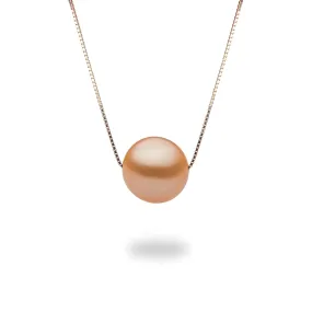 16-18" Adjustable Peach Freshwater Pearl Necklace in Rose Gold - 9-10mm