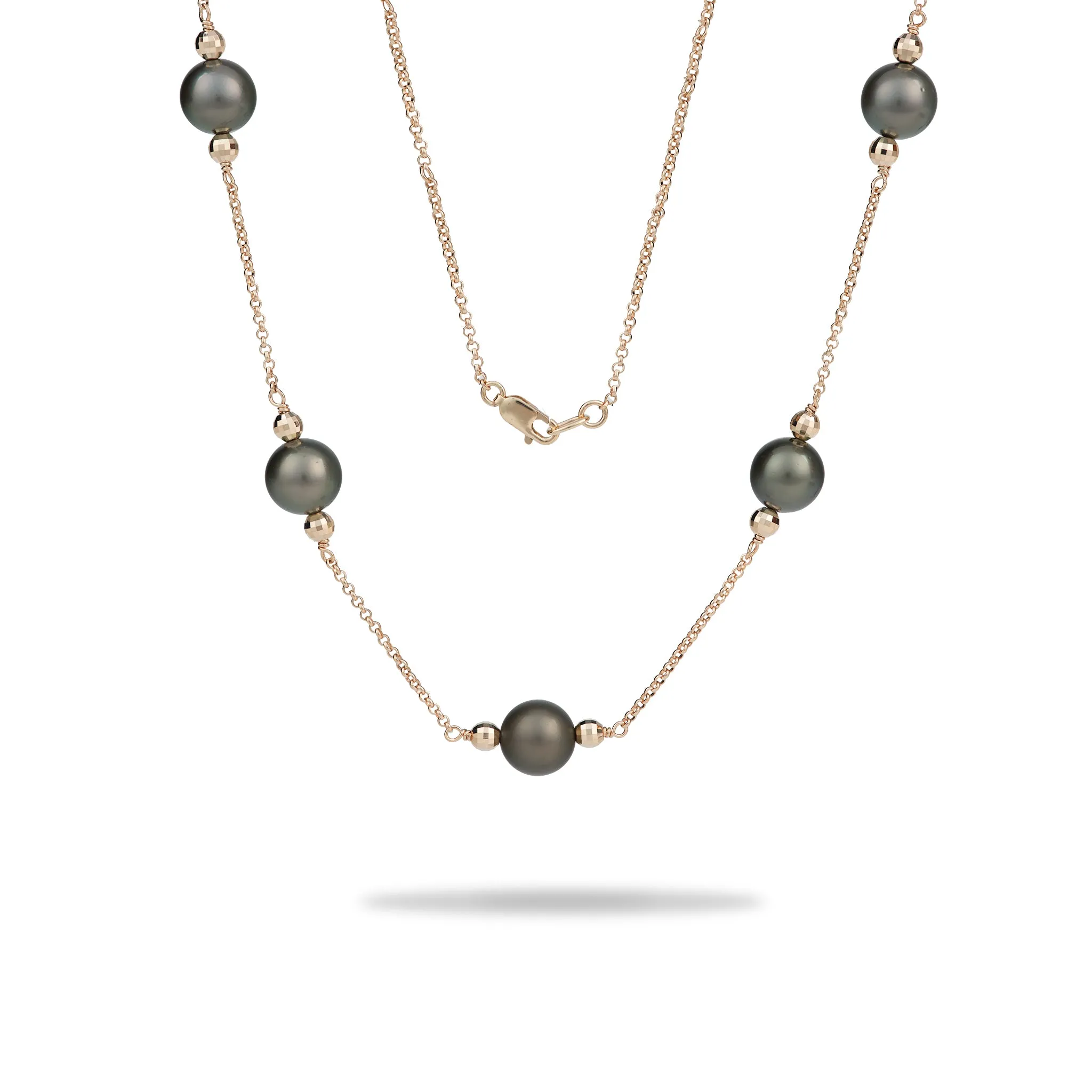 17.5-18" Tahitian Black Pearl Necklace in Gold - 9-10mm