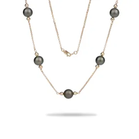 17.5-18" Tahitian Black Pearl Necklace in Gold - 9-10mm