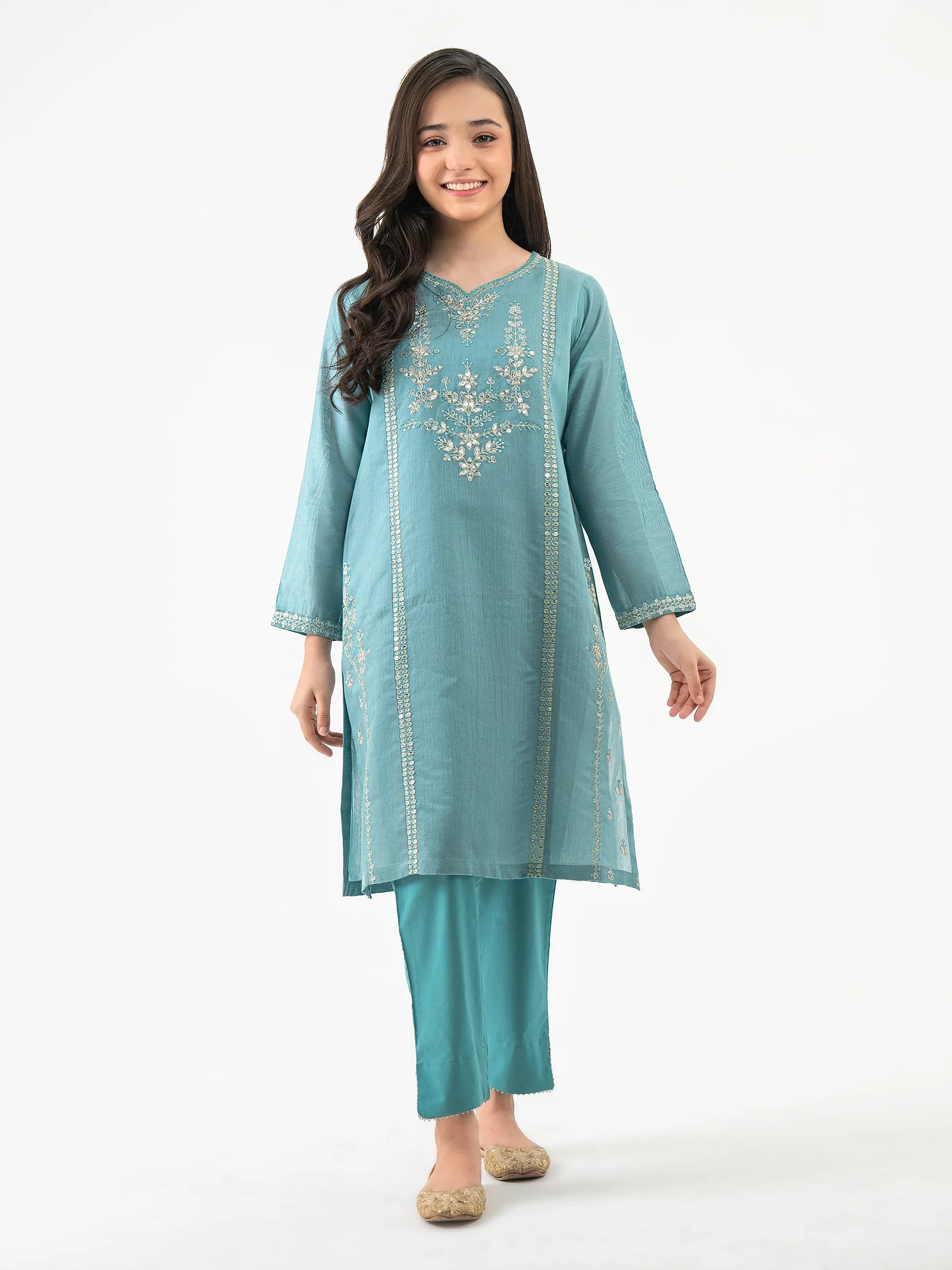 2 Piece Cotton Net Suit-Embroidered(Pret)