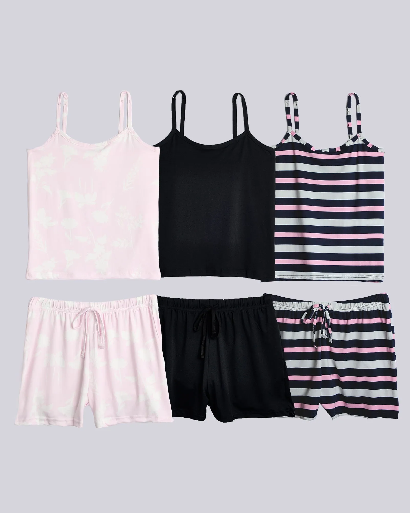 3 Pack: Women's Cami Top and Pajama Set (Available in Plus Size)