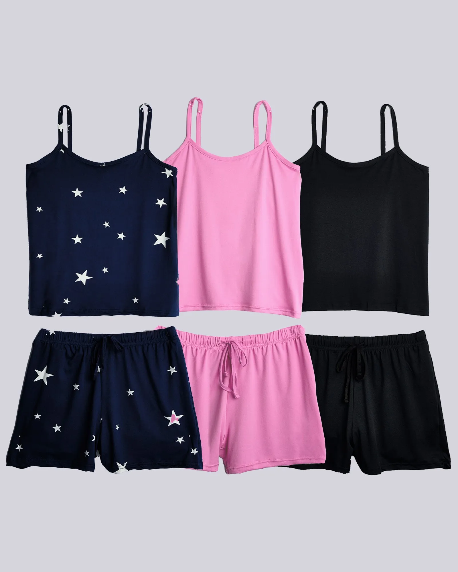 3 Pack: Women's Cami Top and Pajama Set (Available in Plus Size)