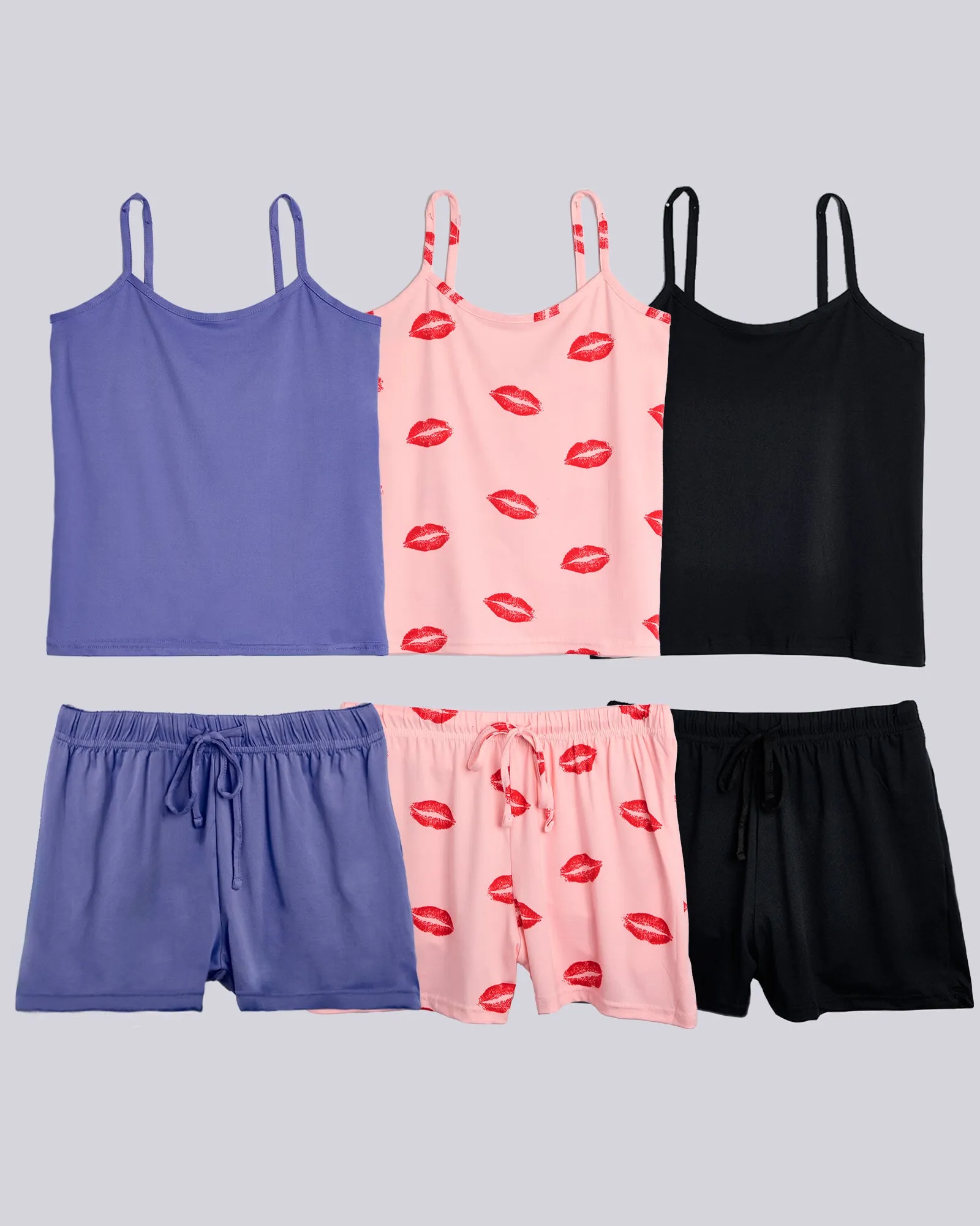 3 Pack: Women's Cami Top and Pajama Set (Available in Plus Size)