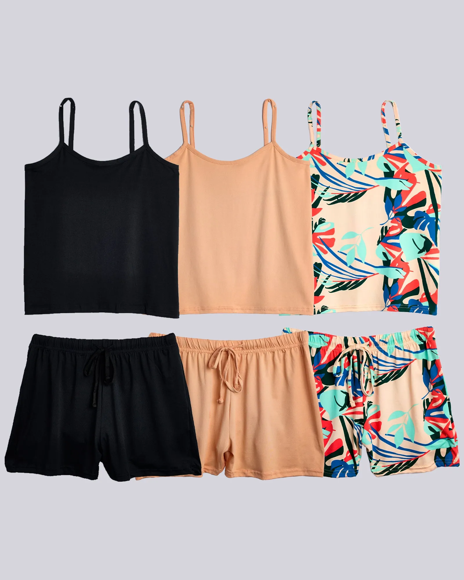 3 Pack: Women's Cami Top and Pajama Set (Available in Plus Size)
