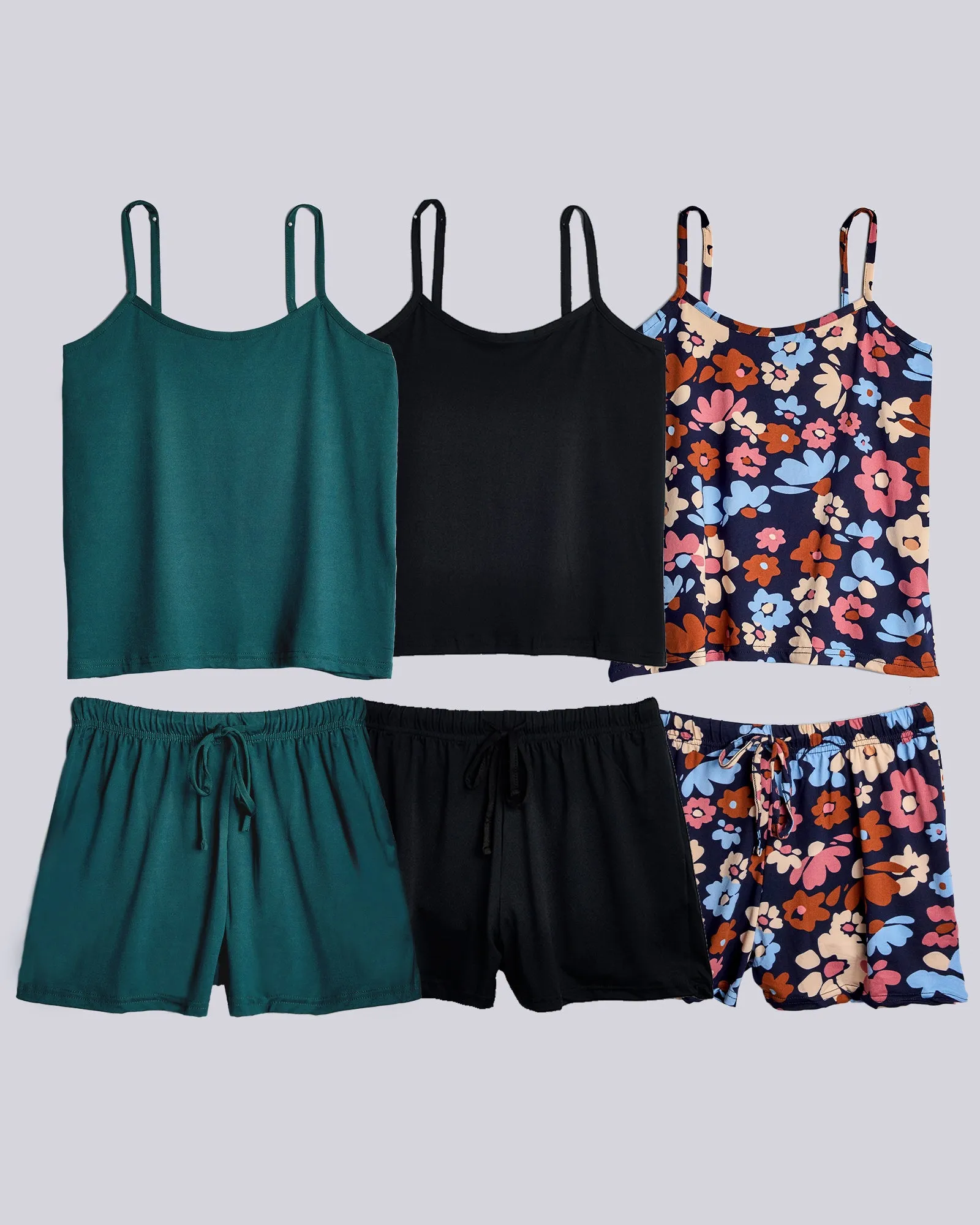 3 Pack: Women's Cami Top and Pajama Set (Available in Plus Size)