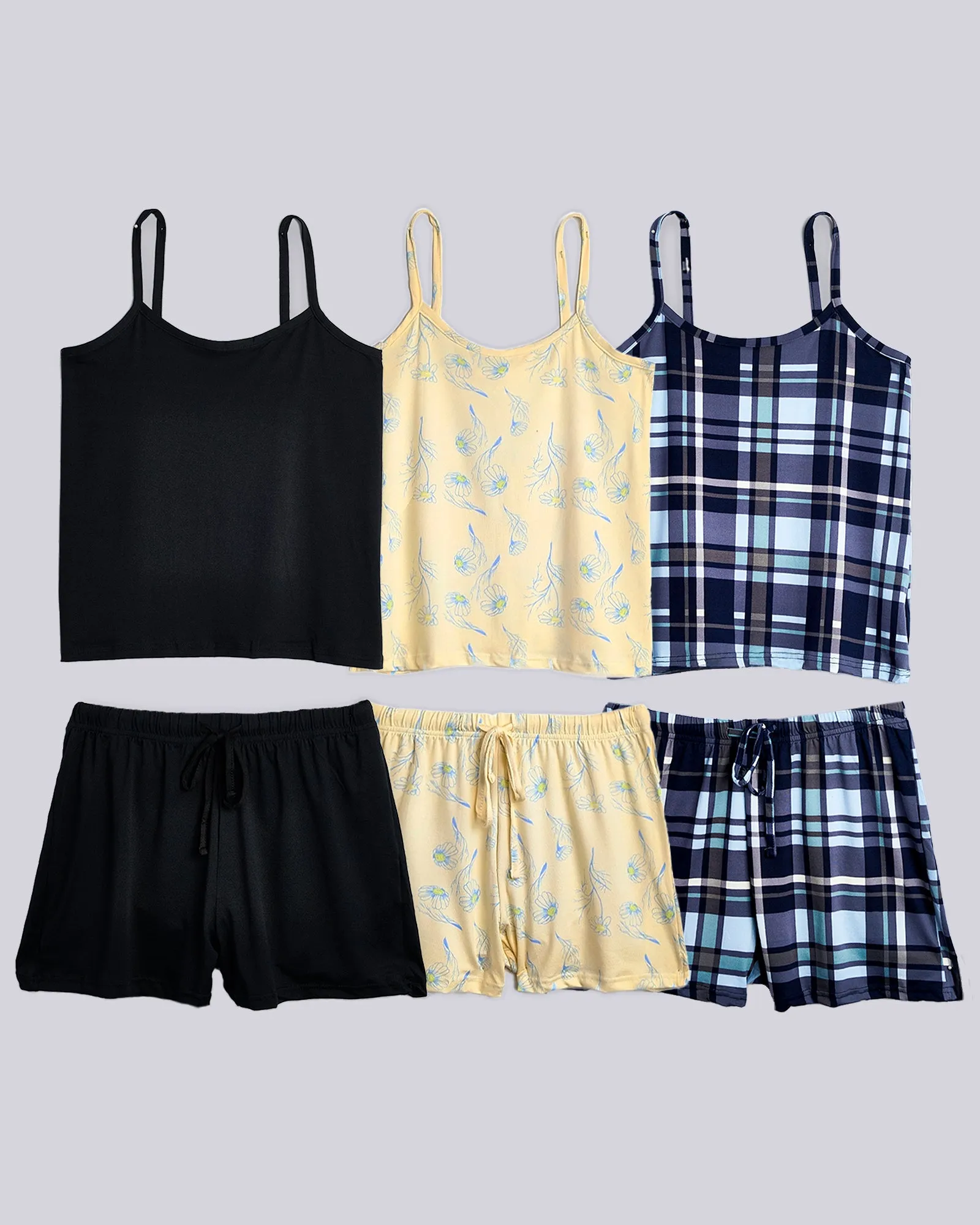 3 Pack: Women's Cami Top and Pajama Set (Available in Plus Size)