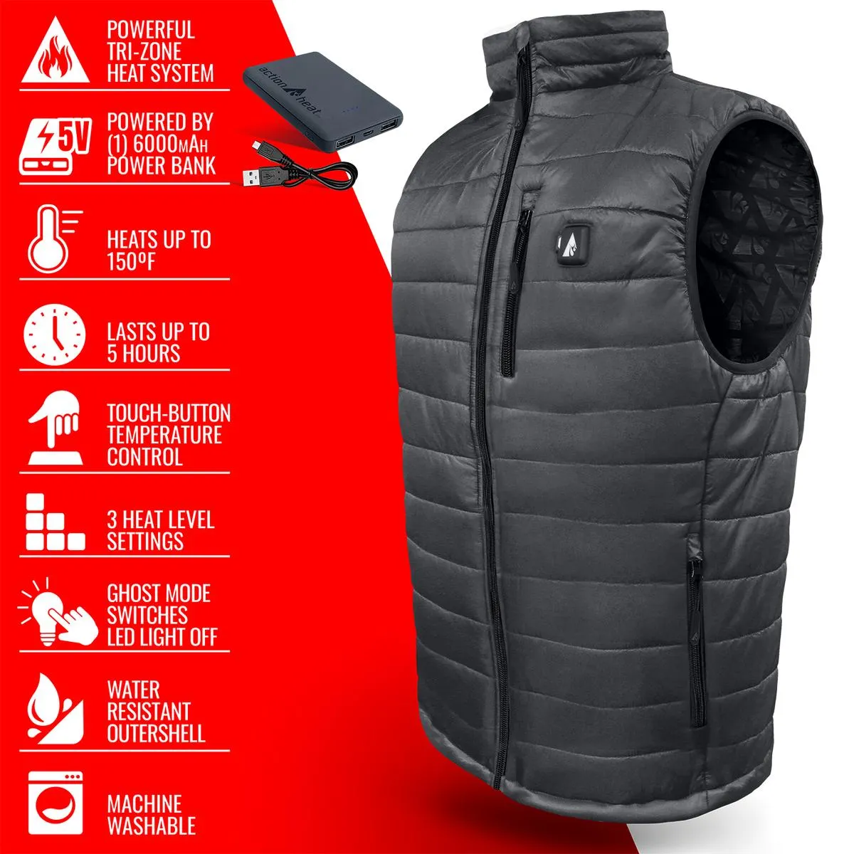 ActionHeat 5V Men's Insulated Puffer Battery Heated Vest