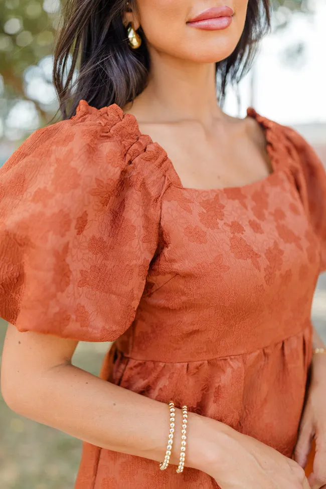 All's Fair Rust Jacquard Detail Mini Dress