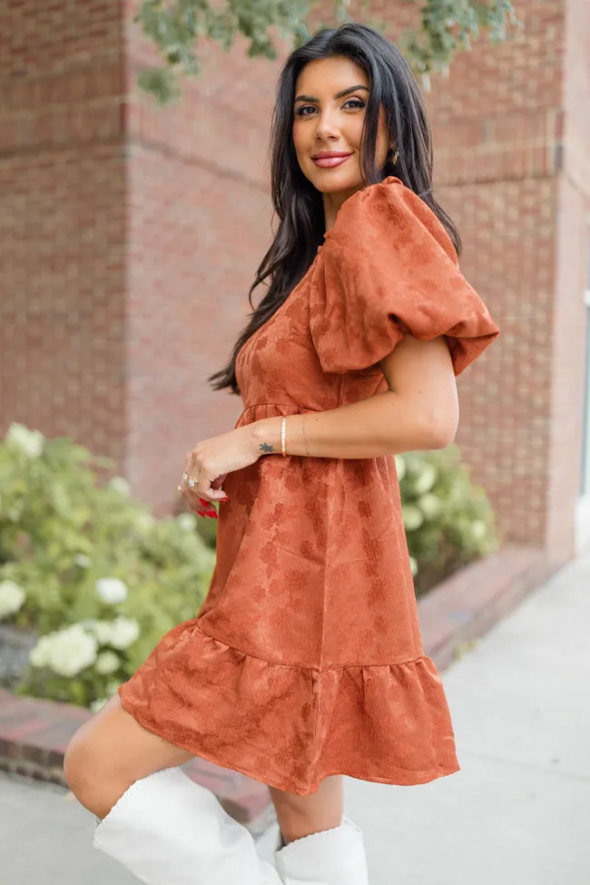 All's Fair Rust Jacquard Detail Mini Dress