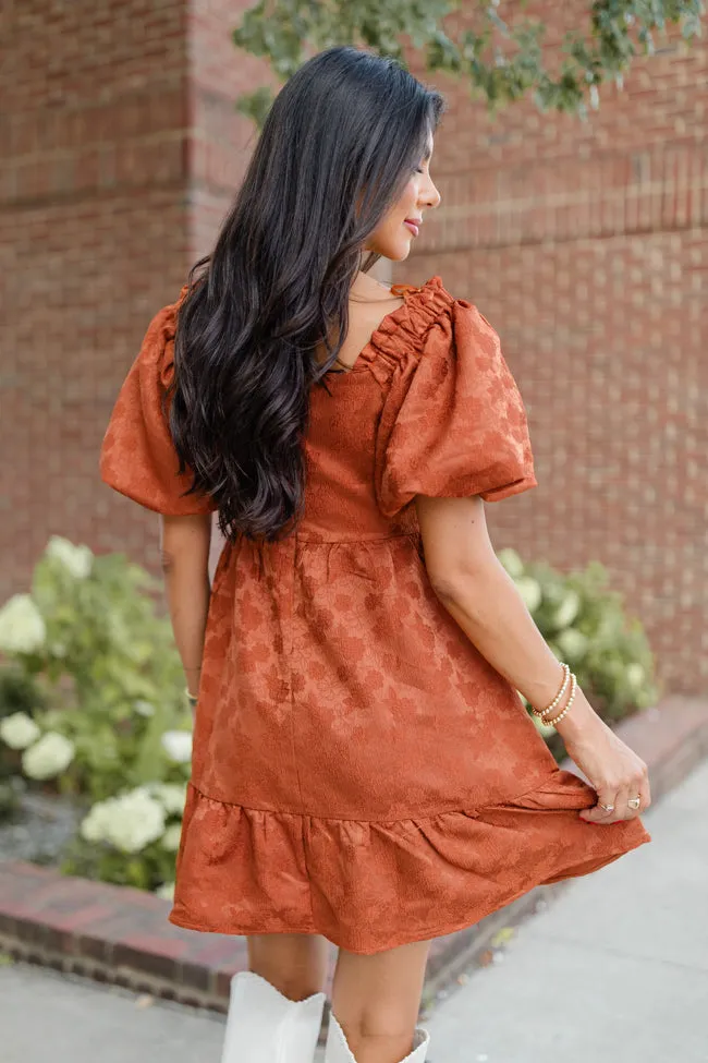 All's Fair Rust Jacquard Detail Mini Dress