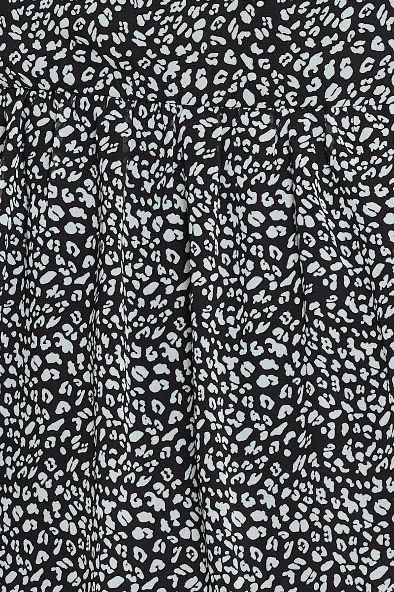 Animal Print Skater Dress V-neck Long Sleeve