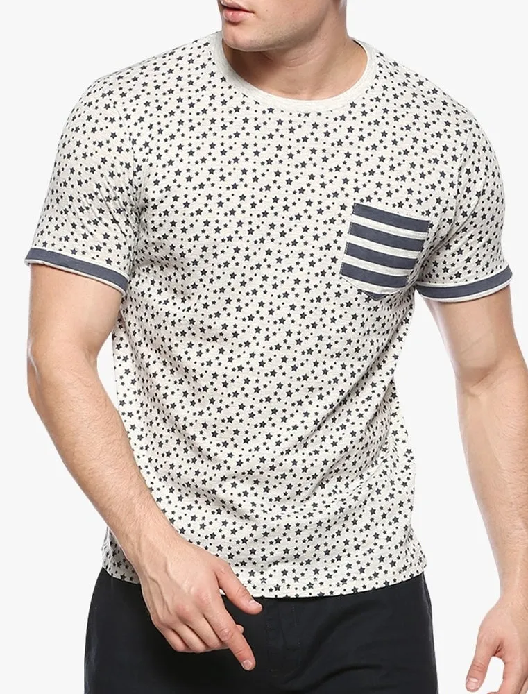 Ara Stars & Stripe Print Crew Neck  T-Shirt in Oatgrey Marl