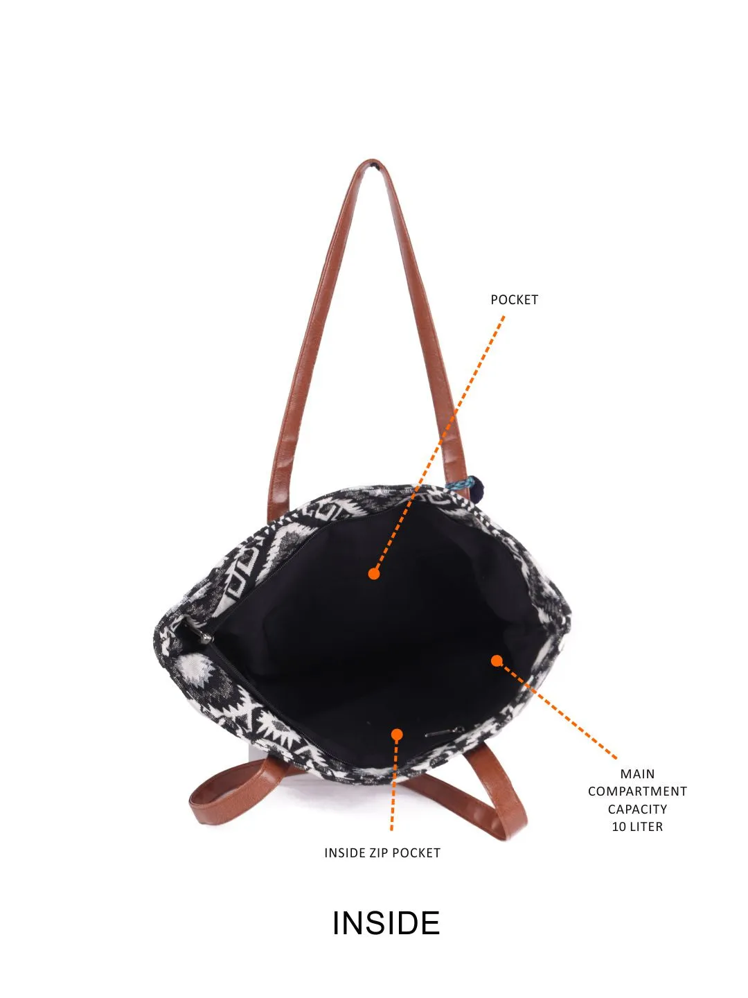Astrid Women Black Jacquard Shopper Bag With Tassels