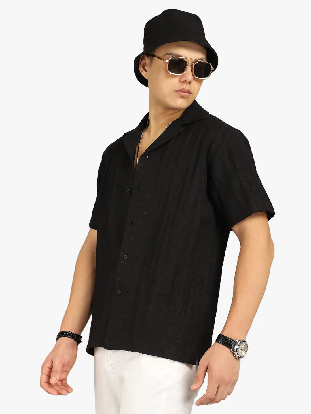 Basic Stripe Black Half Sleeve Shirt