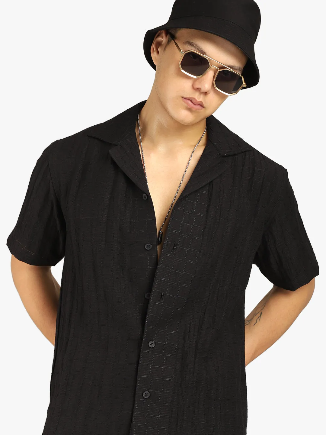 Basic Stripe Black Half Sleeve Shirt
