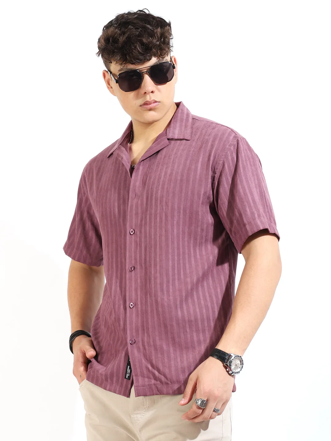 Basic Stripe Peach Half Sleeve Shirt