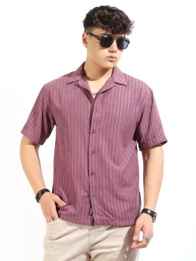 Basic Stripe Peach Half Sleeve Shirt