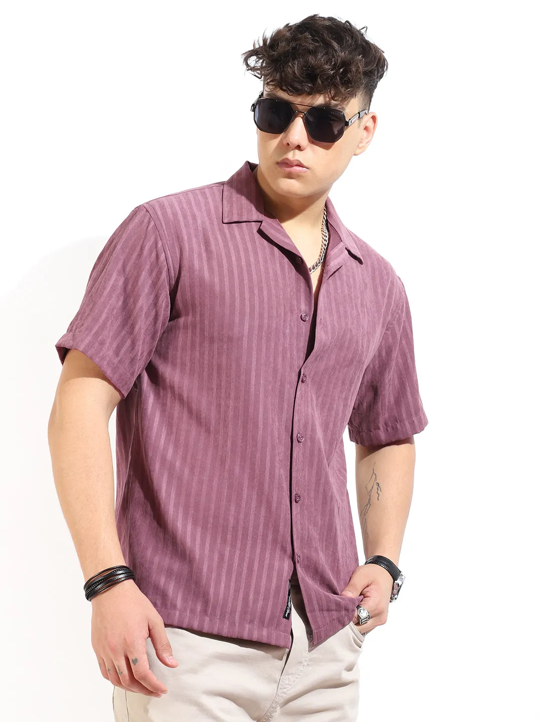 Basic Stripe Peach Half Sleeve Shirt