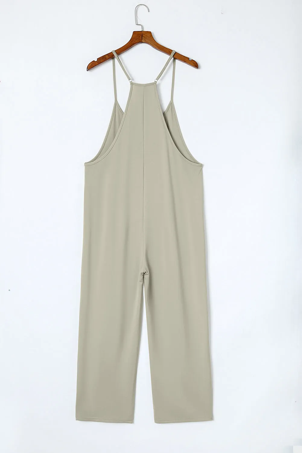 Black Pocketed Adjustable Spaghetti Strap Straight Leg Jumpsuit