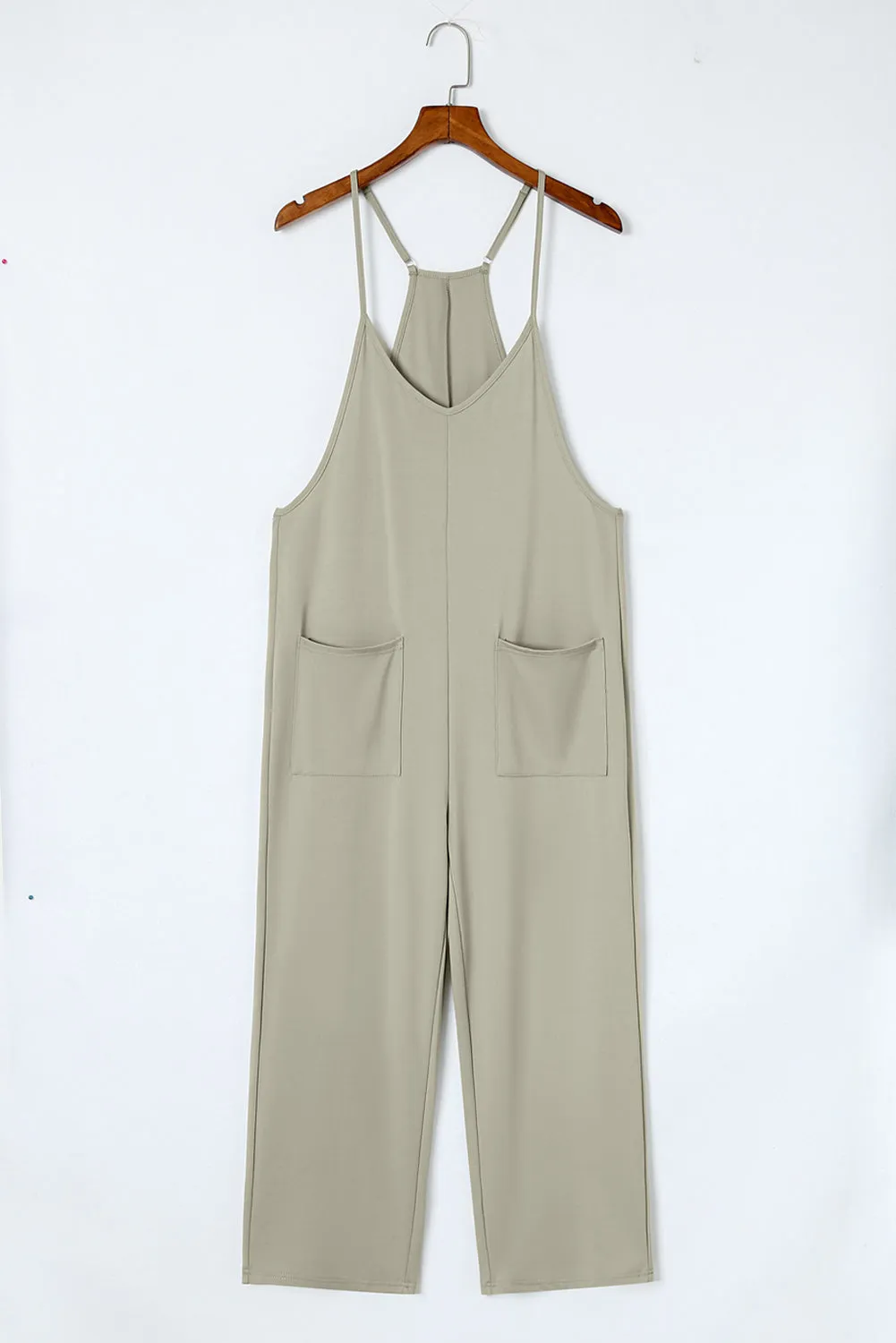 Black Pocketed Adjustable Spaghetti Strap Straight Leg Jumpsuit