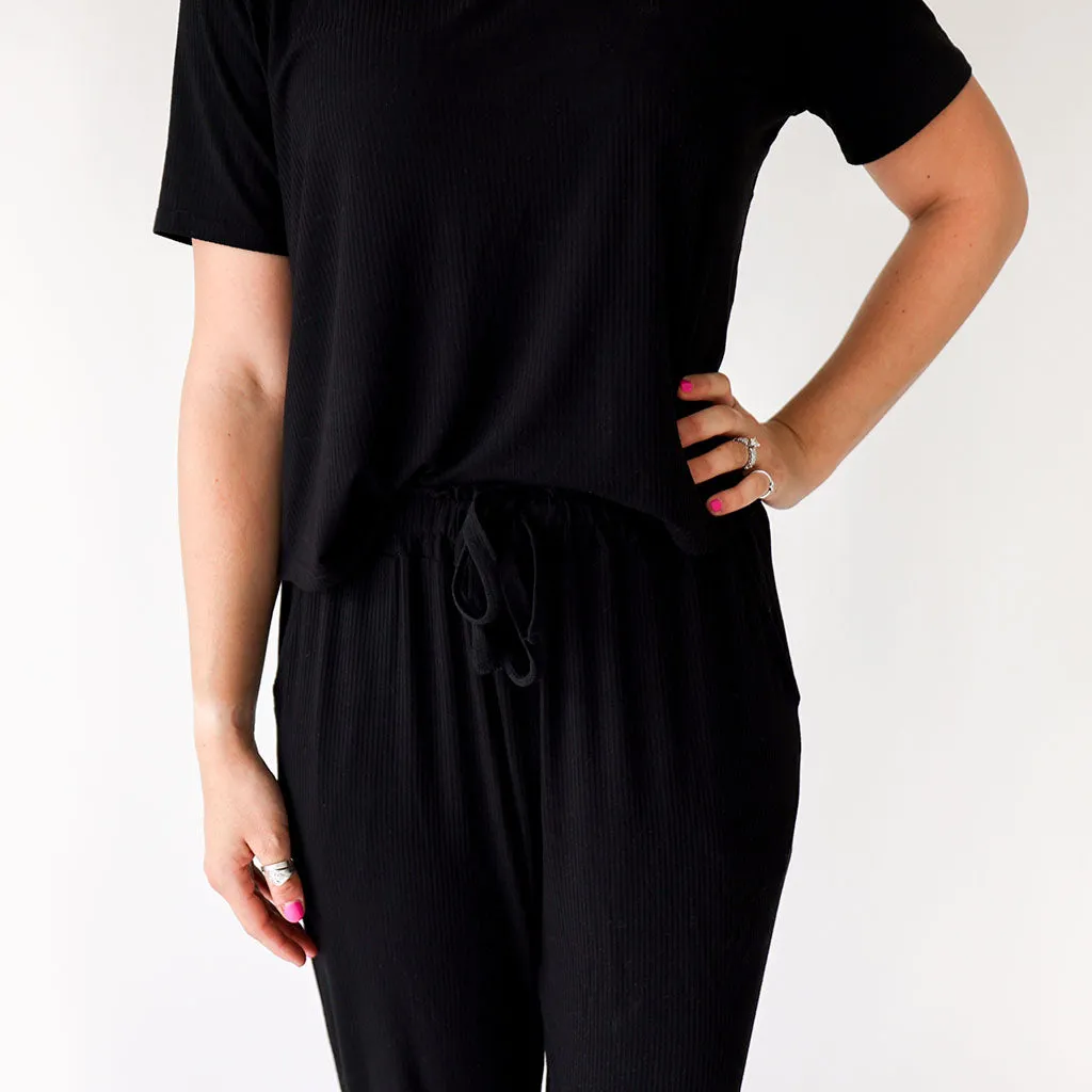 Black Ribbed Women’s Scoop Tee