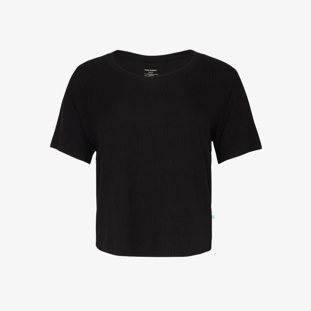 Black Ribbed Women’s Scoop Tee