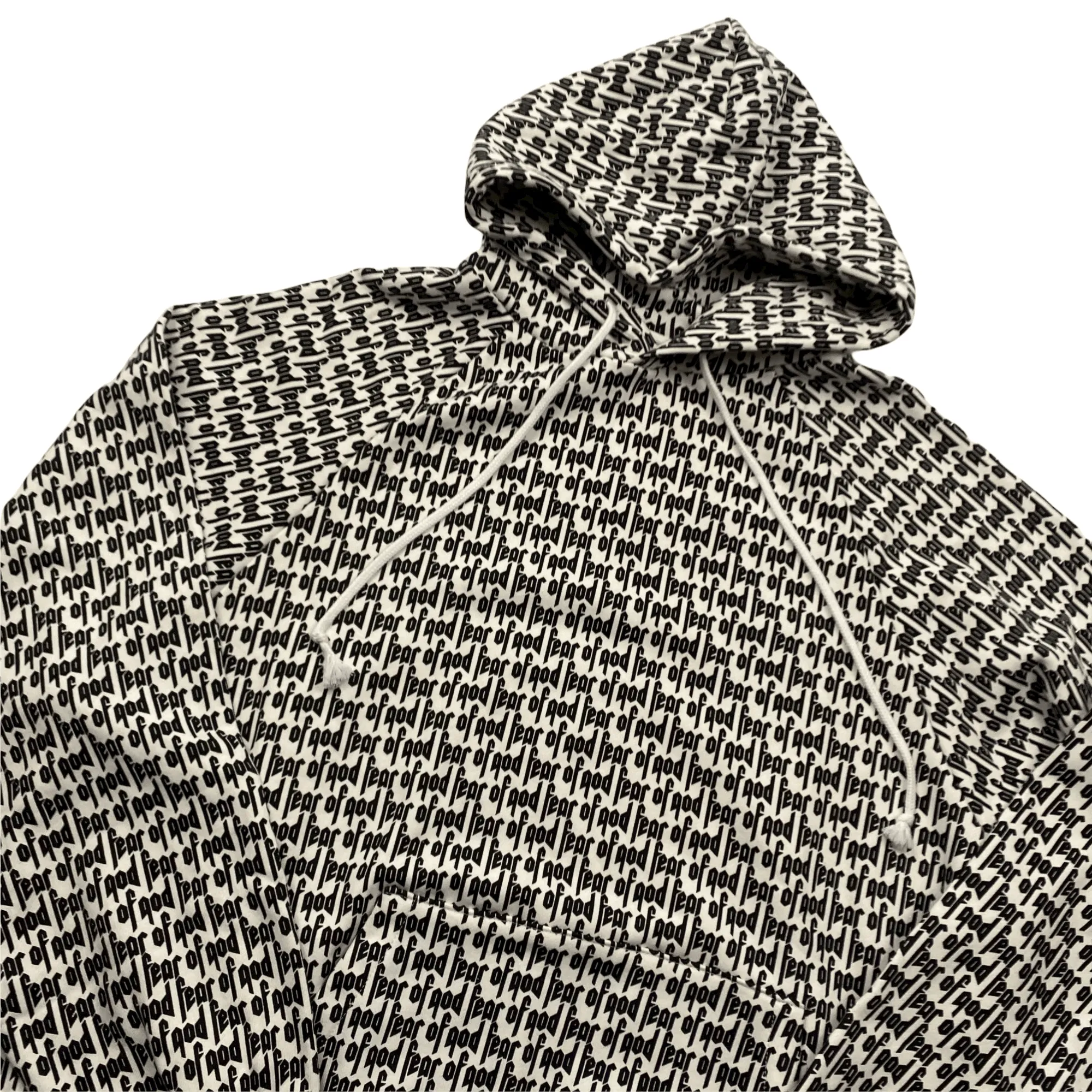 Black   White Fear of God (FOG) All Over Print Hoodie - Medium