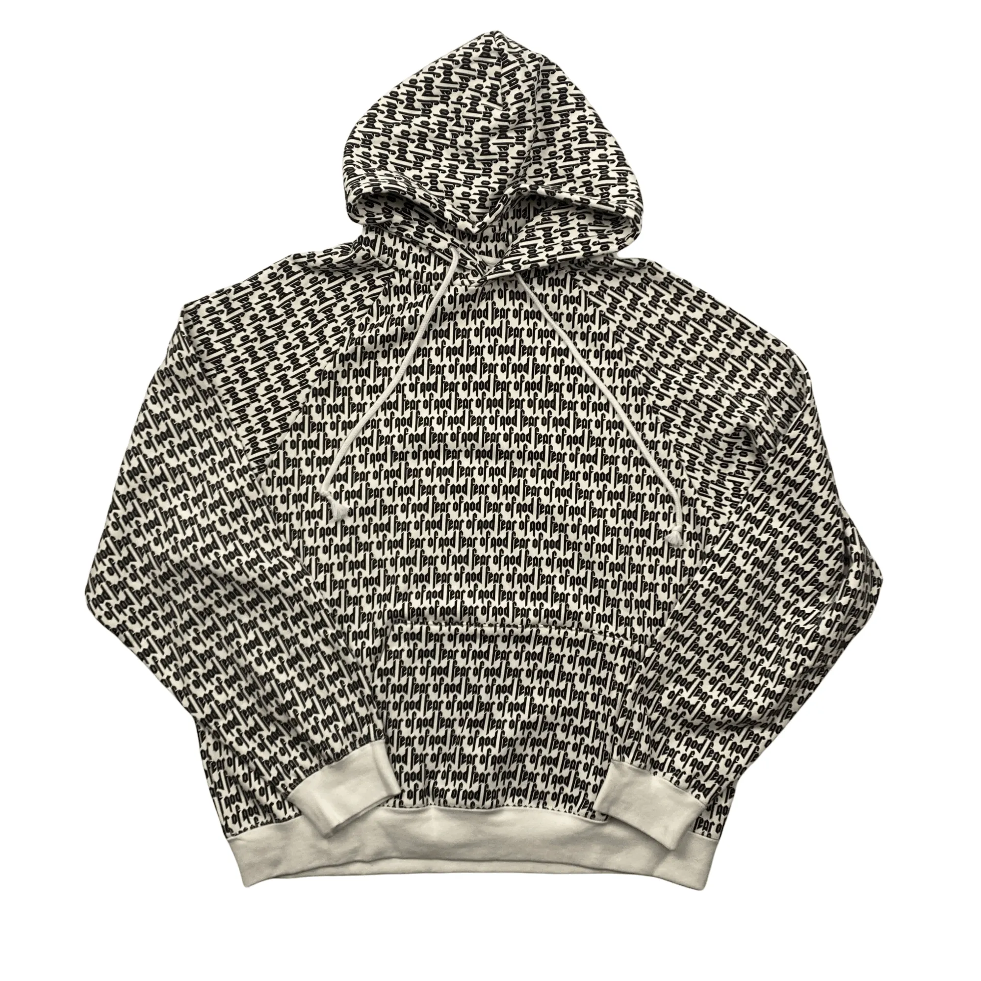 Black   White Fear of God (FOG) All Over Print Hoodie - Medium