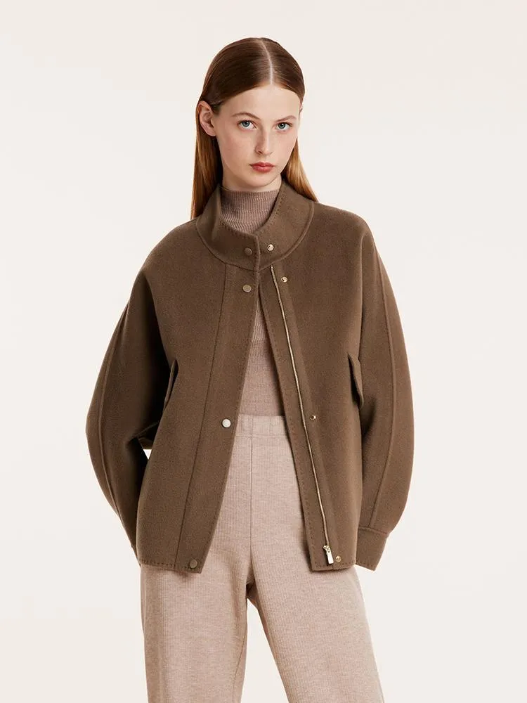 Brown Tencel Wool Mid-Length Jacket