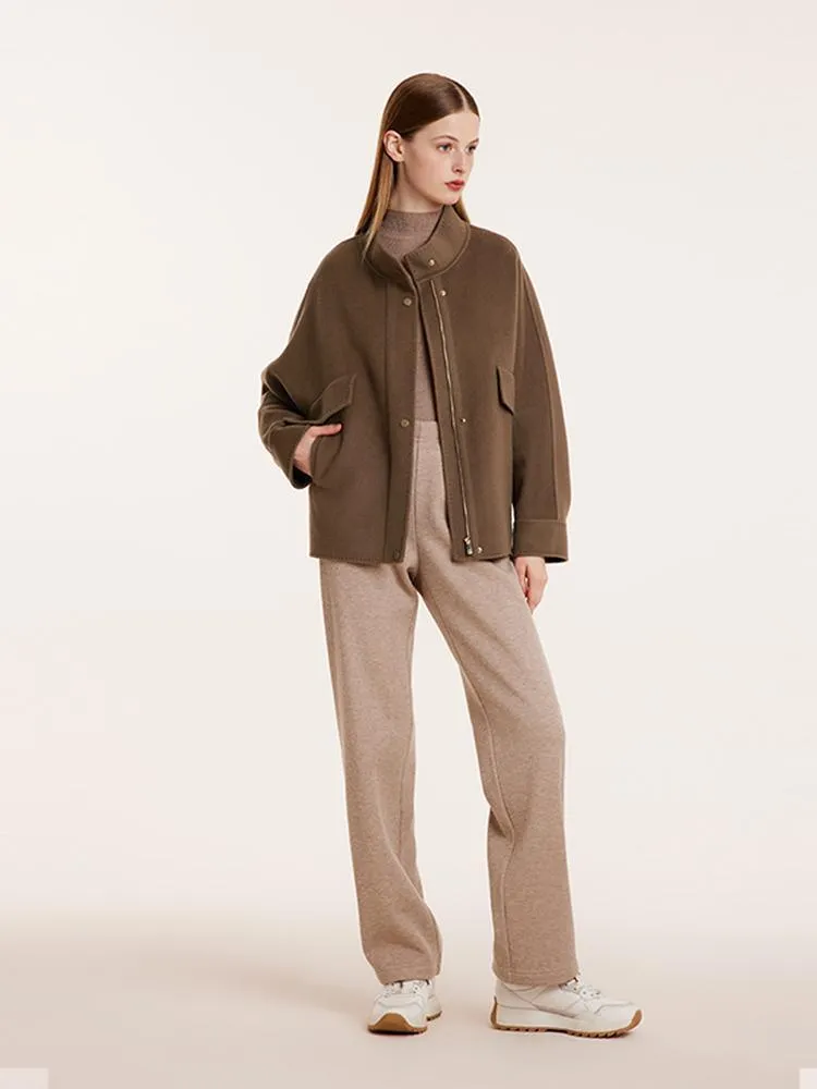 Brown Tencel Wool Mid-Length Jacket