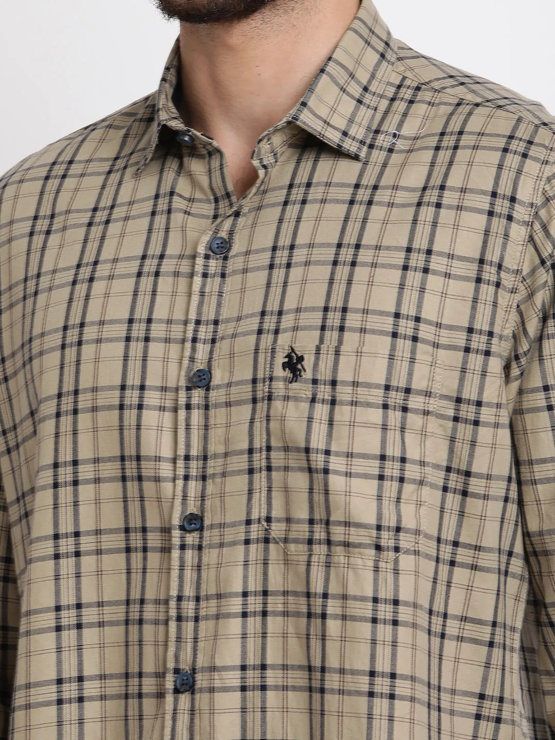 Cantabil Cotton Checkered Brown Full Sleeve Casual Shirt for Men with Pocket