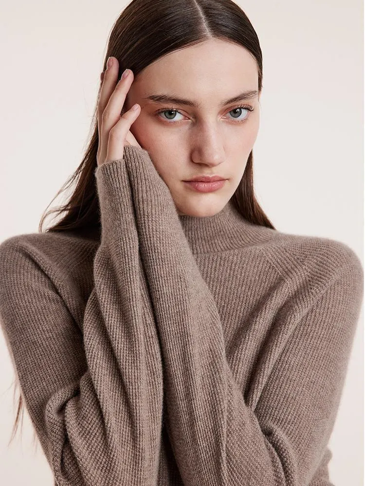 Coffee Seamless Mock Neck Cashmere Sweater
