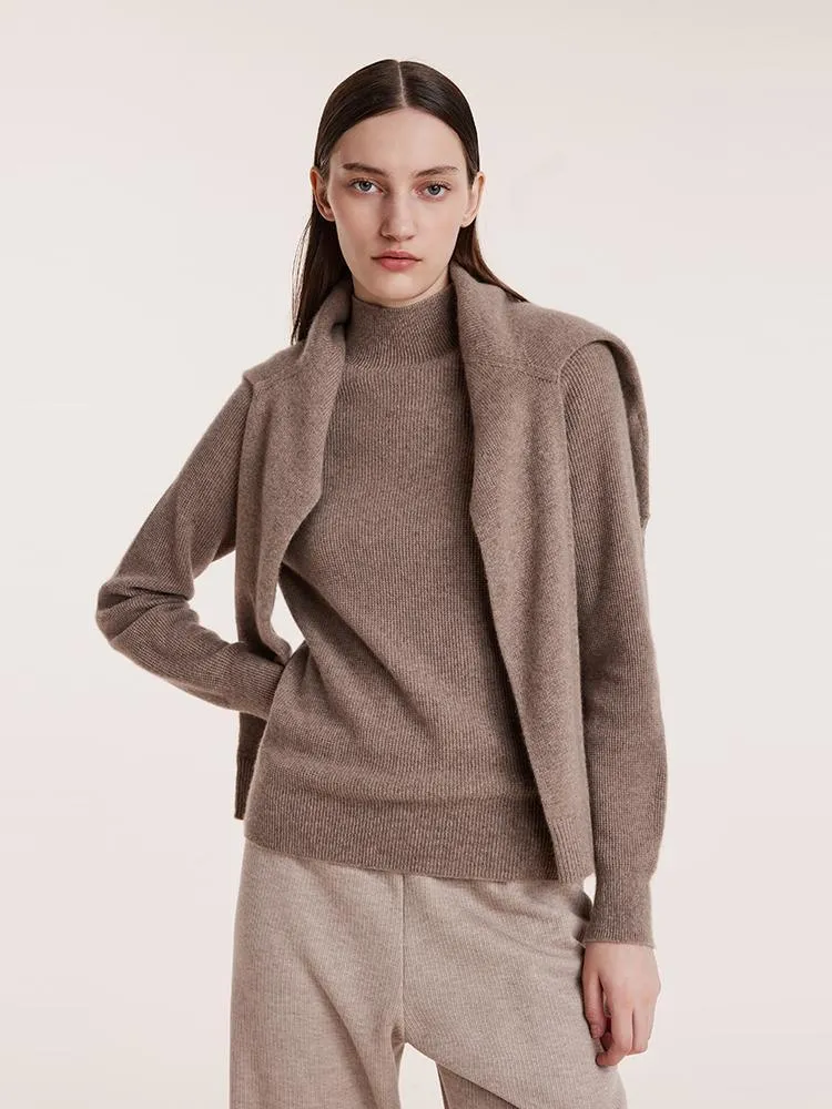 Coffee Seamless Mock Neck Cashmere Sweater
