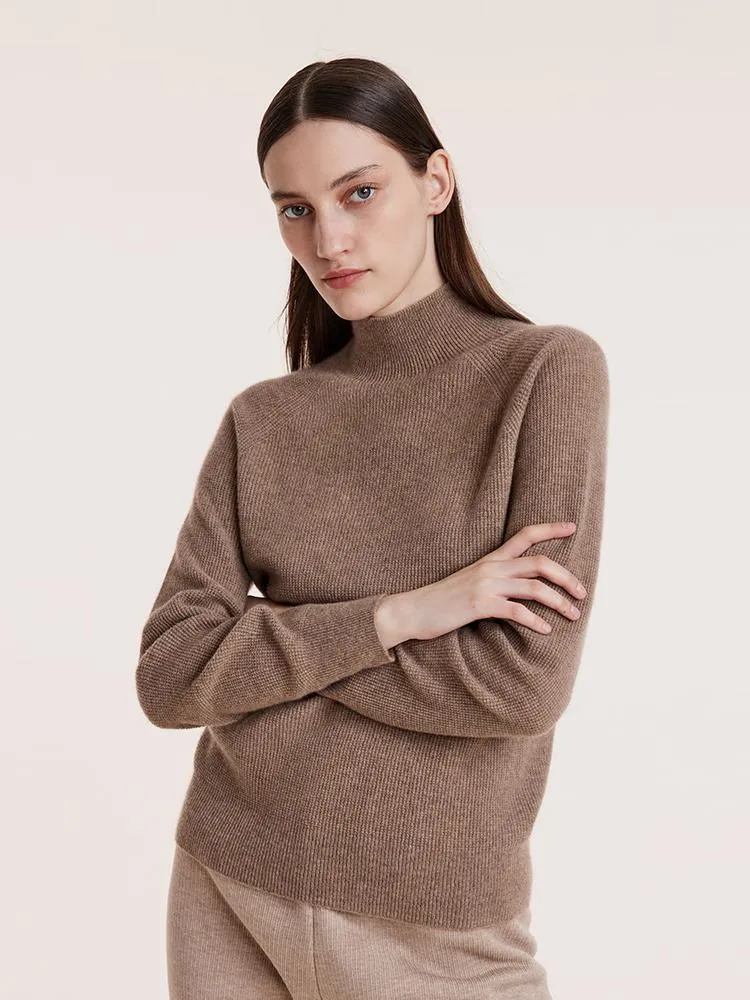 Coffee Seamless Mock Neck Cashmere Sweater