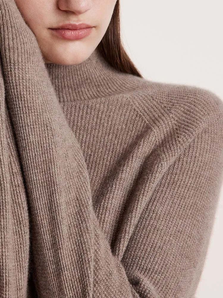 Coffee Seamless Mock Neck Cashmere Sweater