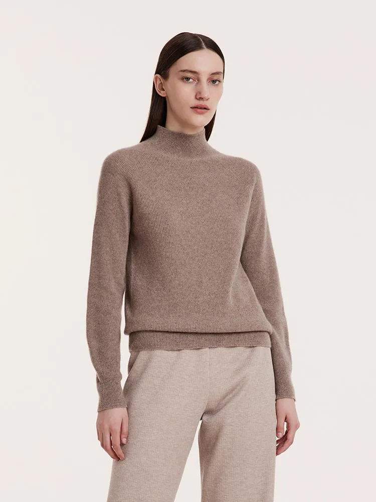 Coffee Seamless Mock Neck Cashmere Sweater