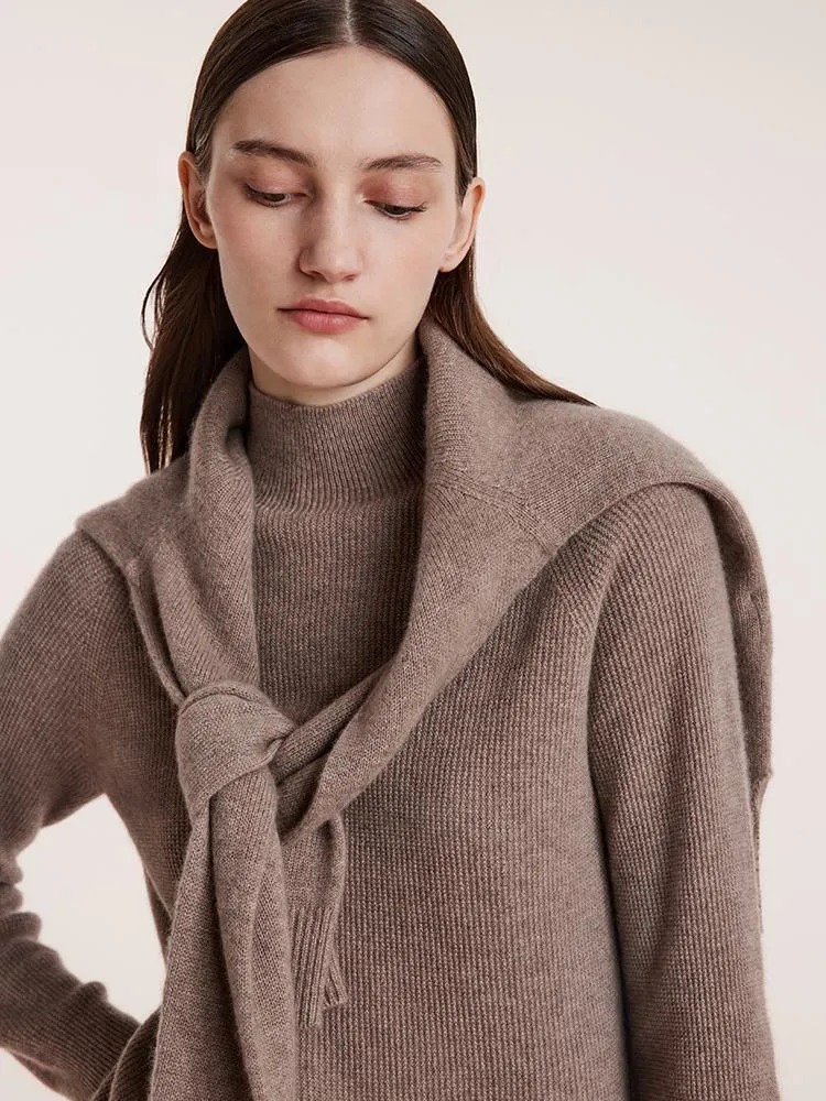 Coffee Seamless Mock Neck Cashmere Sweater