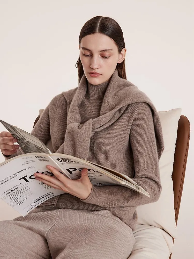 Coffee Seamless Mock Neck Cashmere Sweater