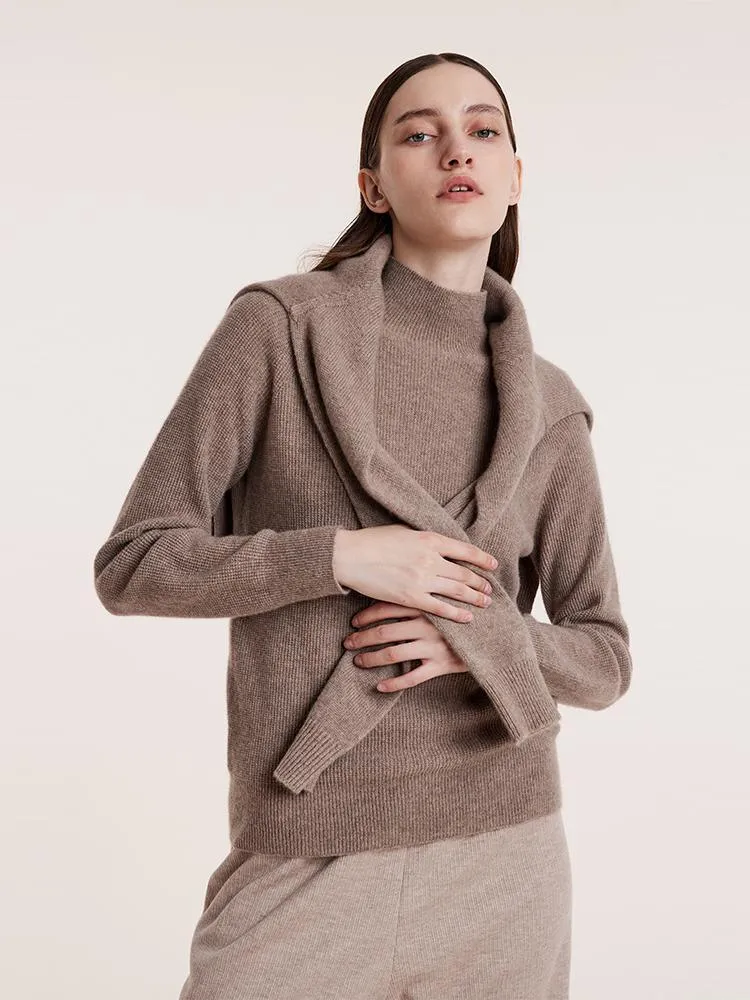Coffee Seamless Mock Neck Cashmere Sweater