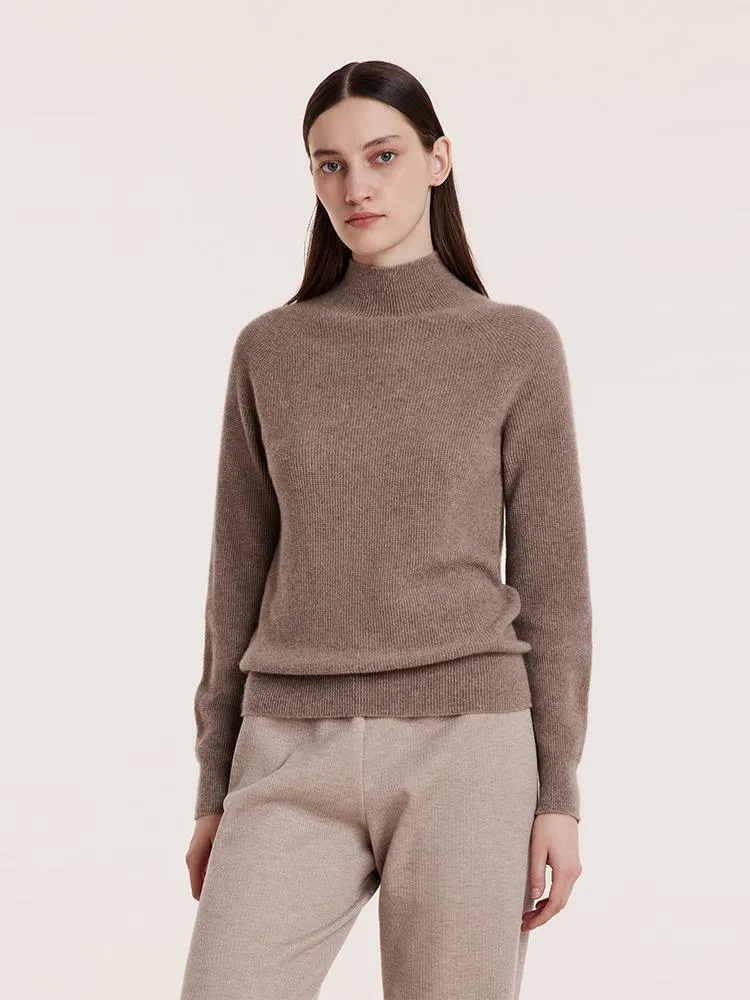 Coffee Seamless Mock Neck Cashmere Sweater