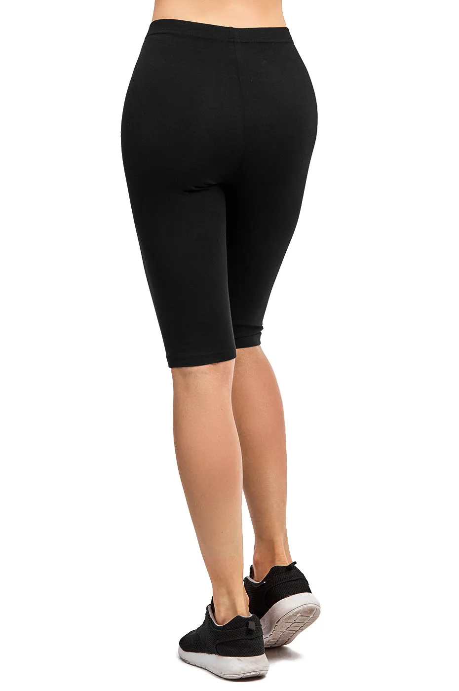 COTTONBELL LADIES COTTON 21 INCH OUTSEAM SHORTS WITH HIGH WAISTBAND (WP4021C_BLACK)