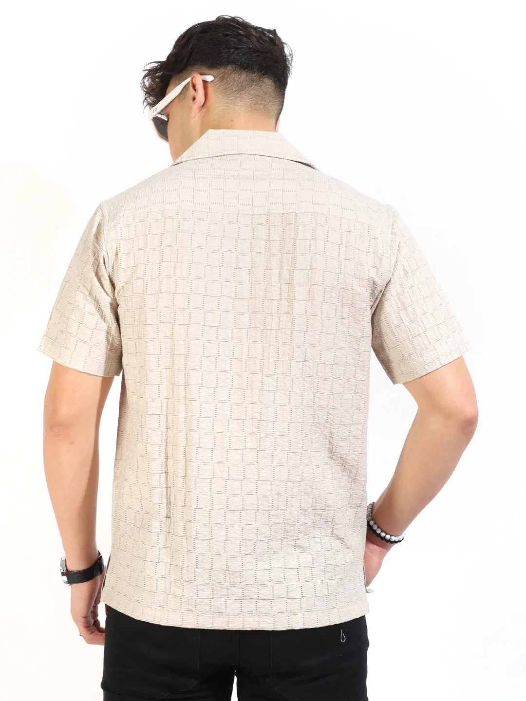 Crotchet Beige Half Sleeve Shirt