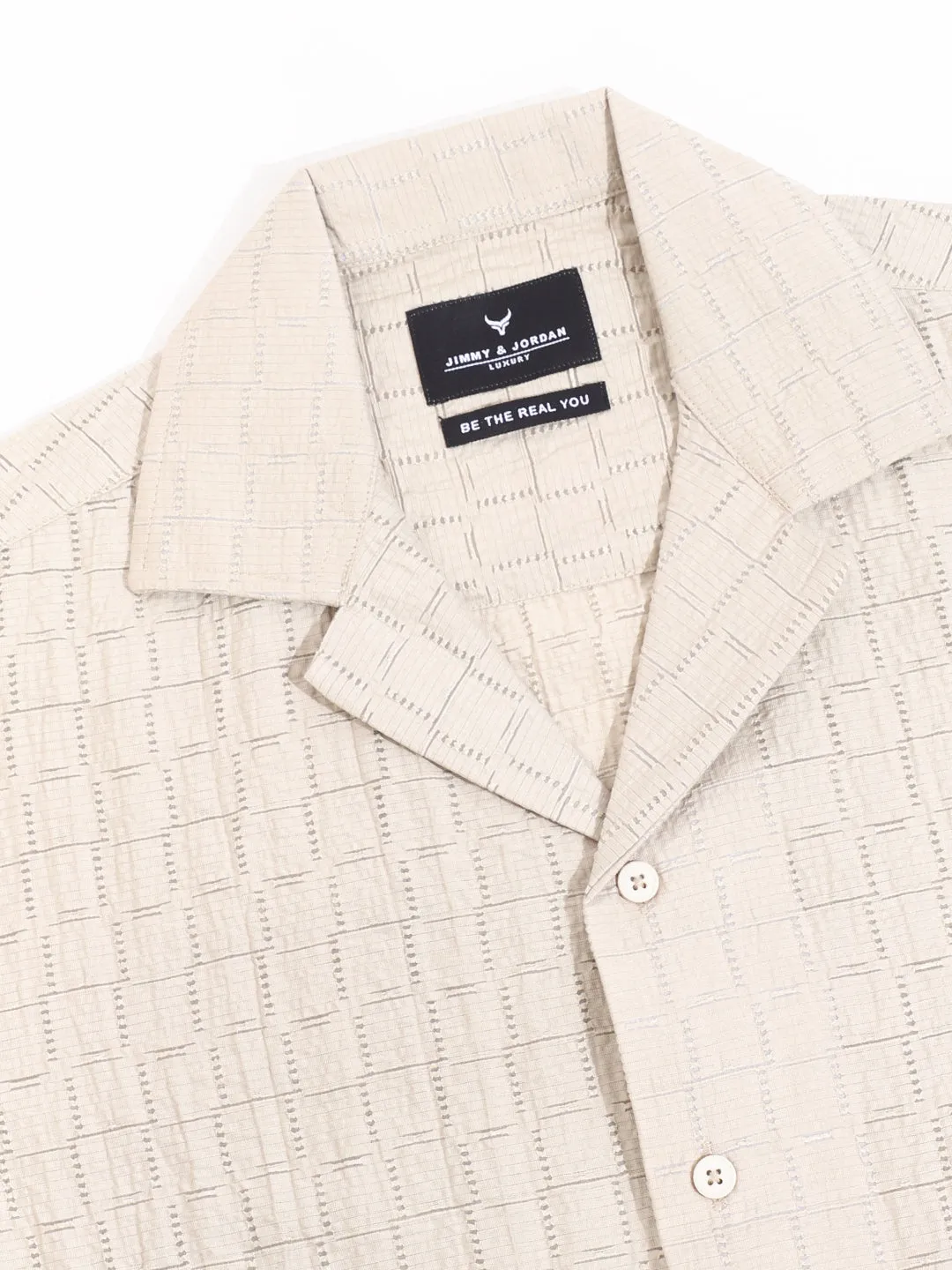 Crotchet Beige Half Sleeve Shirt