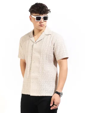 Crotchet Beige Half Sleeve Shirt