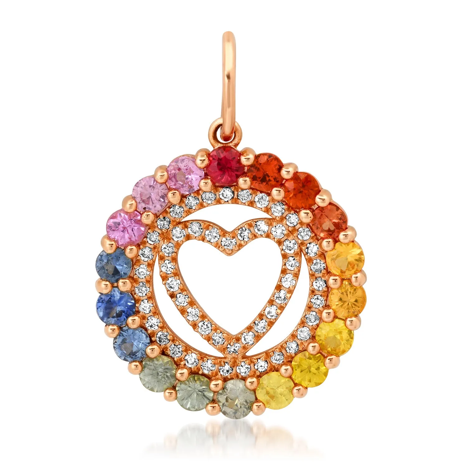Diamond and Sapphire Rainbow Heart Pendant Charm