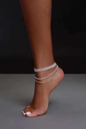 Diamond Drip Layered Rhinestone Anklet - Silver