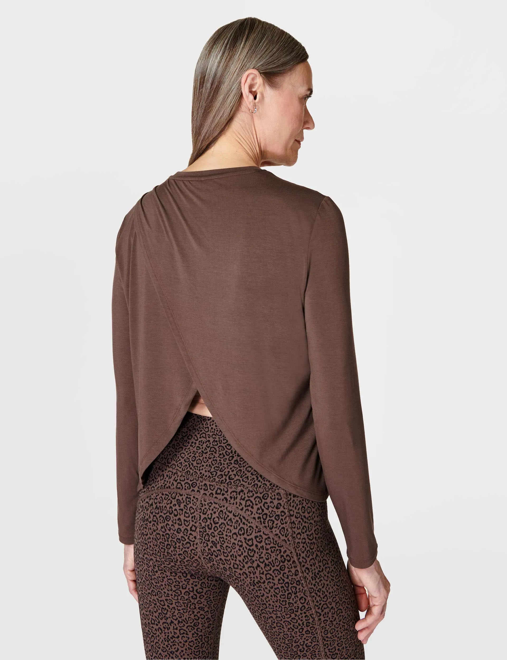 Drape Back Long Sleeve Top - Walnut Brown