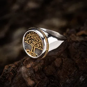 Dual Color Circular Stainless Steel Tree of Life Ring