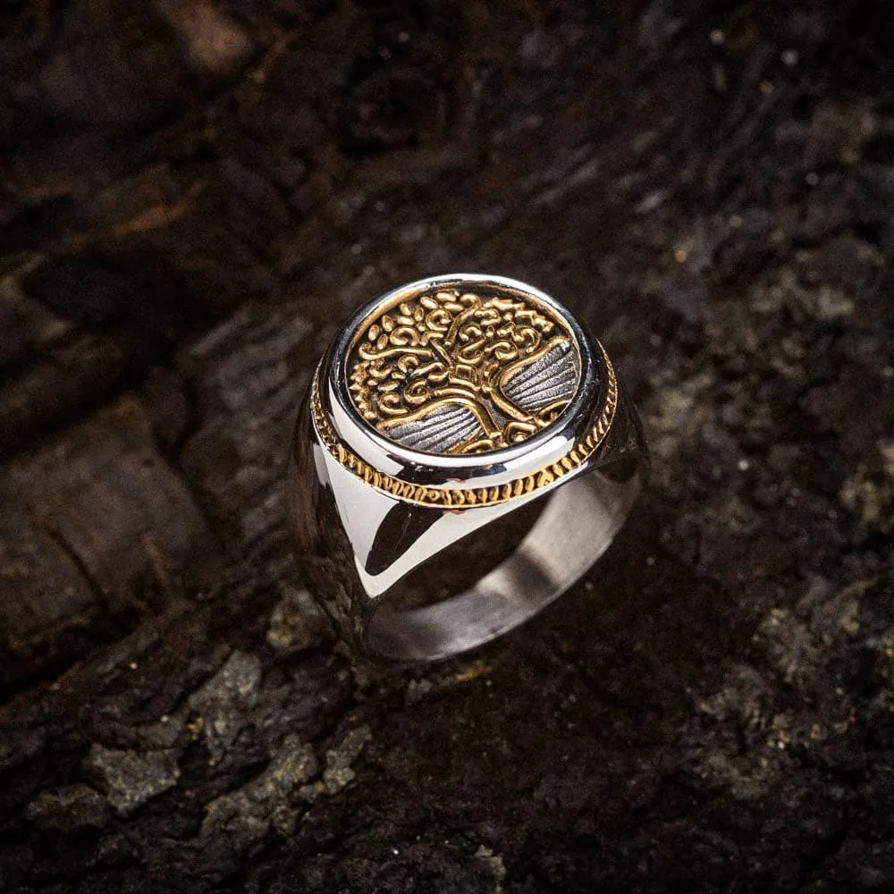 Dual Color Circular Stainless Steel Tree of Life Ring